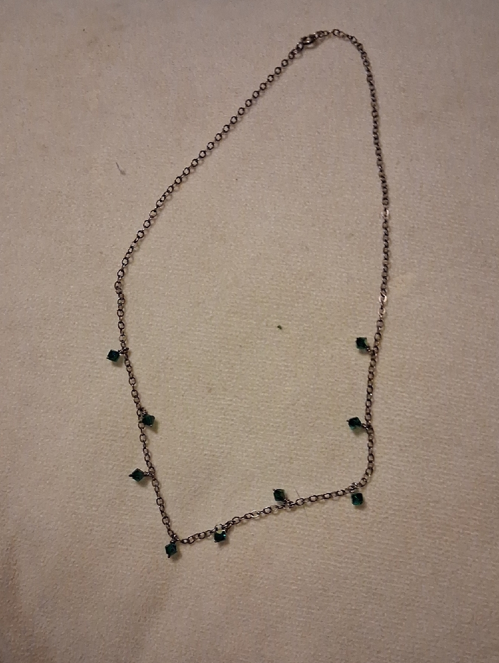 Vintage Avon Silver Chain Necklace with Faux Emerald Green Beads